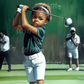 Powerful, junior golfer, athletic, girls playing, sports, African American art, Black art