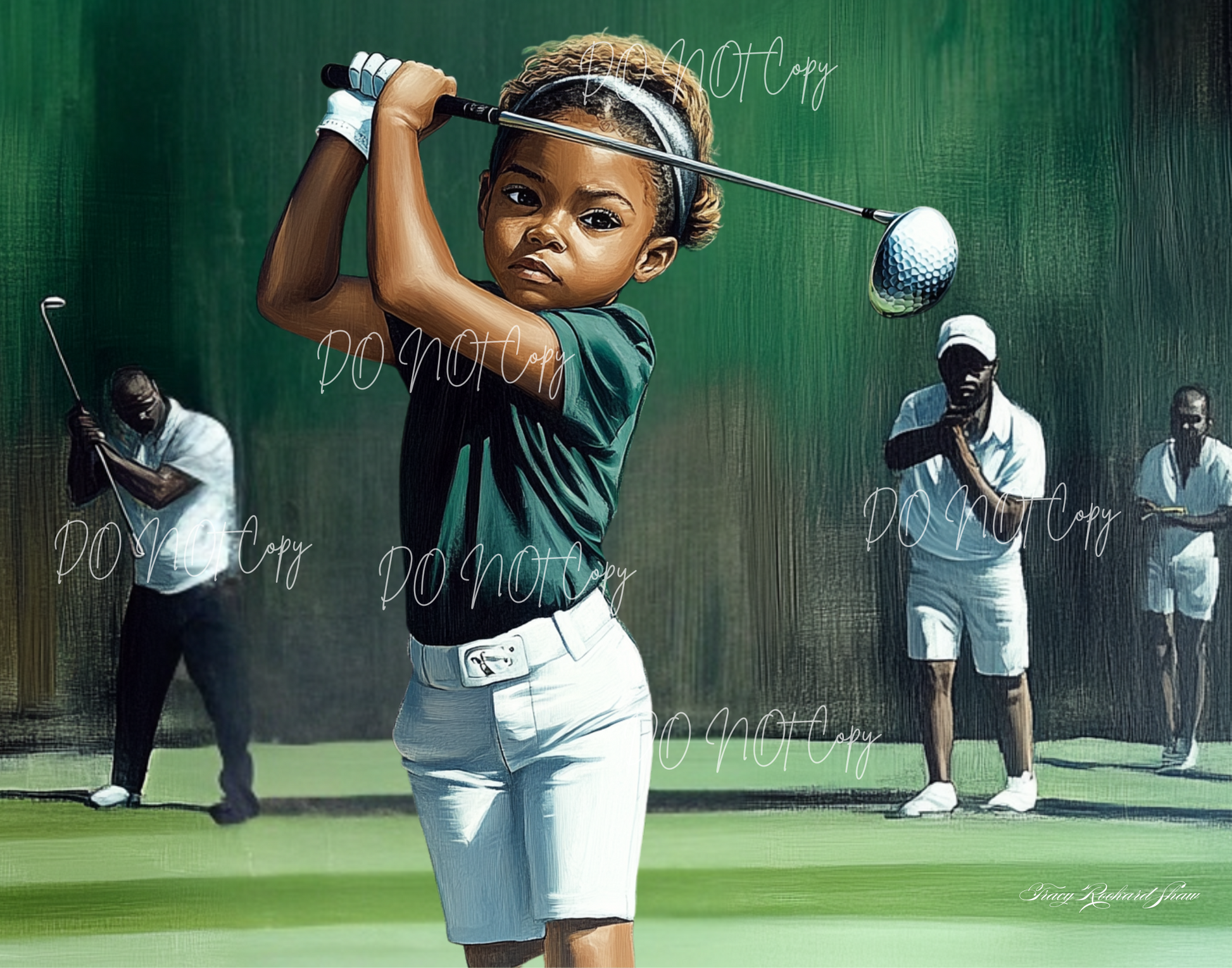 Powerful, junior golfer, athletic, girls playing, sports, African American art, Black art